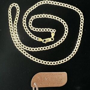 Matteo Italy Sterling Silver 925 Diamond Cut Gold Plated Cuban Chain Necklace